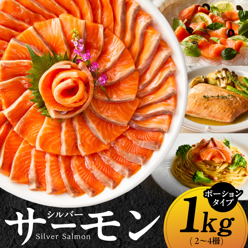 【訳あり】生食用 シルバーサーモン 1kg ポーション【小分け 2-4柵 サイズ不揃い 銀鮭 刺身用 お刺身 魚介 海鮮】 kgp0010大阪府泉佐野市10000魚介・海産物その他 魚介・海産物
