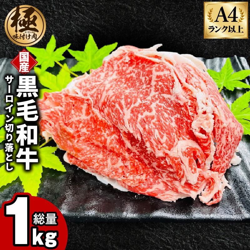 【A4ランク以上】黒毛和牛 サーロイン 切り落とし 1kg【250g×4P 小分け 国産 味付き 牛肉 訳あり サイズ不揃い】 CFX0073大阪府泉佐野市20000肉牛肉
