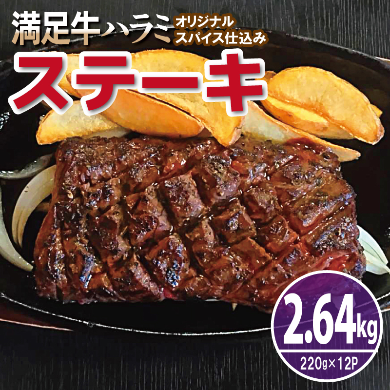 【満足牛ハラミステーキ】オリジナルスパイス仕込み 1枚220g×12P 合計2.64kg 【味付け ハラミ ステーキ 小分け 焼くだけ 簡単調理 BBQ 牛肉】 G3406大阪府泉佐野市26000肉牛肉