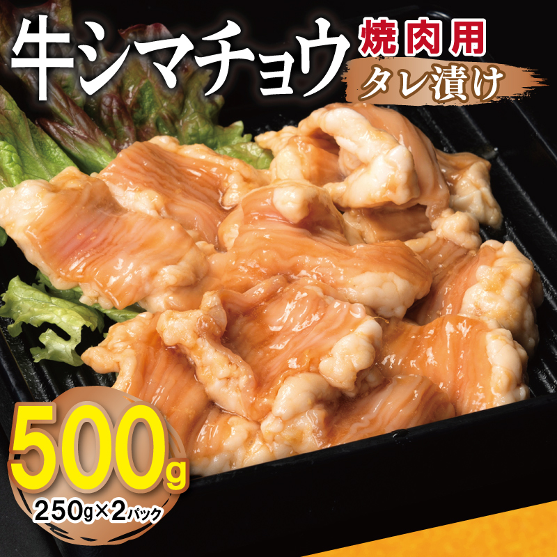 牛シマチョウ 焼肉用 タレ漬け 500g【味付け 小分け 250g×2P 焼くだけ 簡単調理 BBQ 牛肉 ホルモン お試し】 G3449大阪府泉佐野市4500肉牛肉