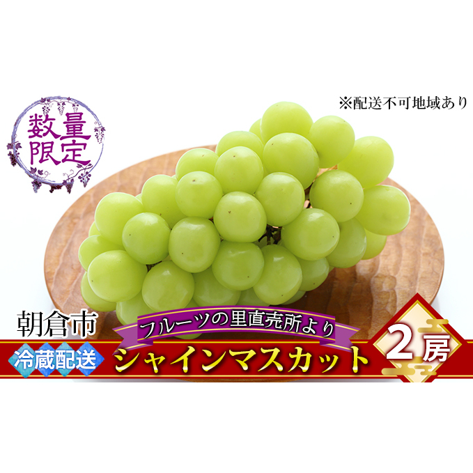 シャインマスカット 2房 フルーツの里の直売所より 葡萄 果物類 ぶどう 皮ごと 高い糖度 ※配送不可:離島福岡県朝倉市16000果物・フルーツマスカット・ぶどう