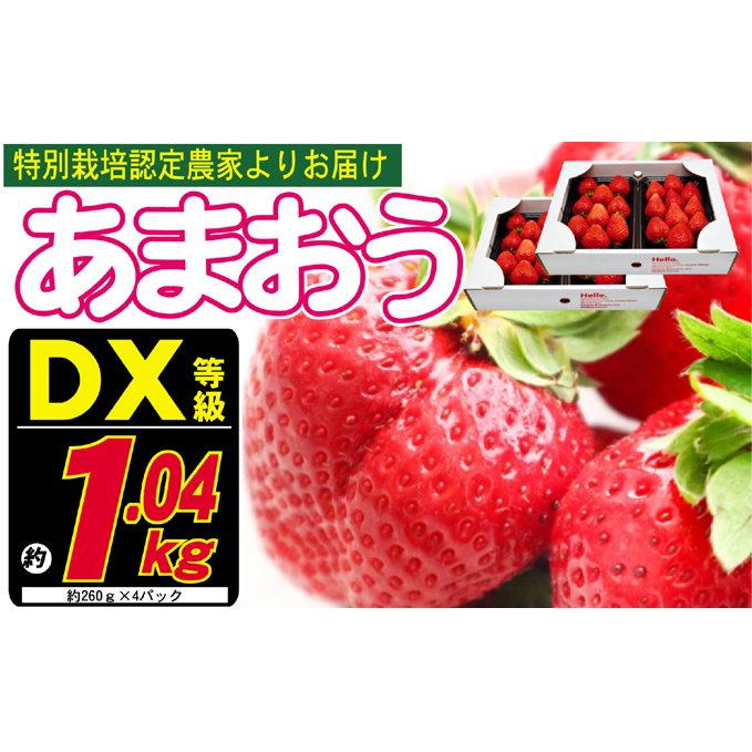 あまおう DX等級のみ 約1.04kg 約260g×4パック ※配送不可:北海道・東北・沖縄・離島 果物 苺 フルーツ デザート 旬 大粒 中玉 大玉 旬のあまおう 福岡県朝倉市18000果物・フルーツいちご