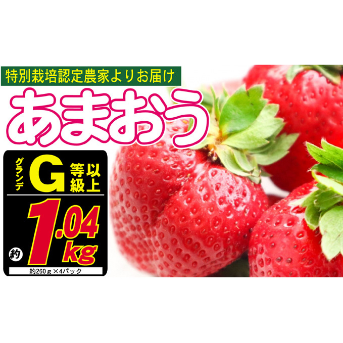 あまおう G以上 約1.04kg 約260g×4パック ※配送不可:北海道・東北・沖縄・離島 果物 苺 フルーツ デザート 旬 大粒 グランデ等級以上 旬のあまおう 福岡の特産品 福岡県朝倉市17000果物・フル