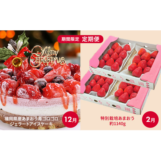 定期便 2回 2024年 クリスマス 限定 福岡産 あまおう 苺 ゴロゴロジェラート アイスケーキ 5号&あまおう スタンダード 4p 約1140g 配送不可 離島 オンライン決済限定 イベント 福岡県朝倉市38000