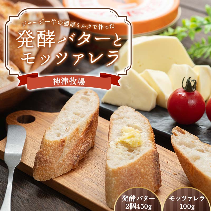 【神津牧場】ジャージー牛の濃厚ミルクで作った発酵バター2缶(450g) とモッツァレラ (100g) F21K-490群馬県下仁田町17000卵・乳製品バター