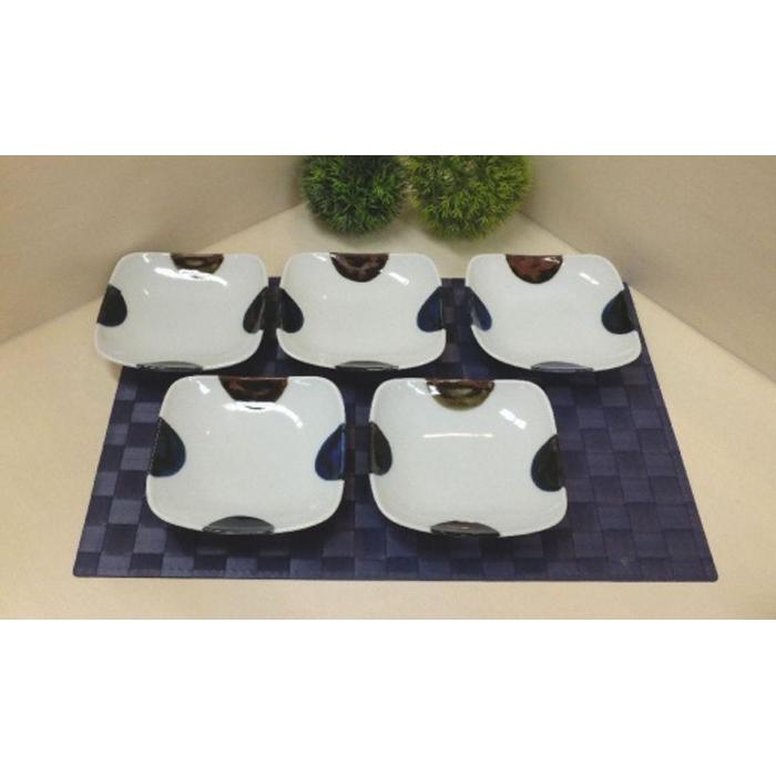 【AB306】【波佐見焼】14×14cm角取り皿5枚組ふち濃み丸紋【西海陶器】 5 12869長崎県28000雑貨・日用品食器・グラス