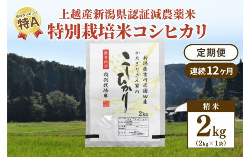 定期便 12ヶ月 新潟県認証減農薬米 特別栽培米 コシヒカリ 精米 2kg 米 お米 こめ こしひかり 新潟 上越新潟県上越市70000米・パン白米