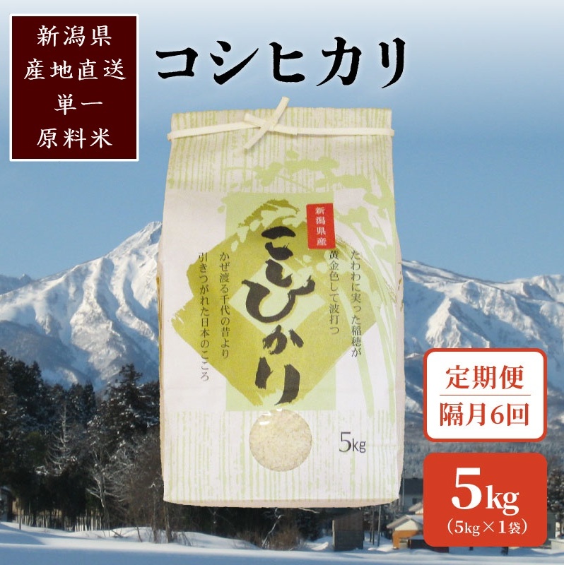 定期便 6回 隔月【2ヵ月毎定期便】標高200mで育てた棚田米 新潟県上越市中郷産 従来種 コシヒカリ 精米 5kg新潟県上越市77000米・パン白米