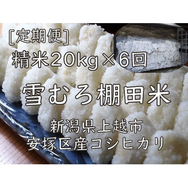 令和7年 新潟県産 棚田米 コシヒカリ 精白米 定期便 120kg 120キロ (20kg×6回) 雪中貯蔵 雪むろ こしひかり 精米 お米 こめ 新潟 上越 米 新潟県上越市433000米・パン白米