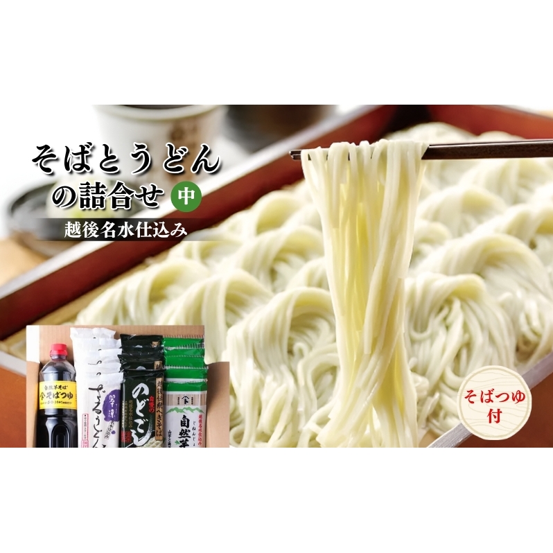 そばとうどん(乾麺)の詰合せ、そばつゆ付き (中) うどん そば ソバ 蕎麦 乾麺 詰合せ 詰合わせ セット つゆ付き 新潟県 上越市新潟県上越市28000麺