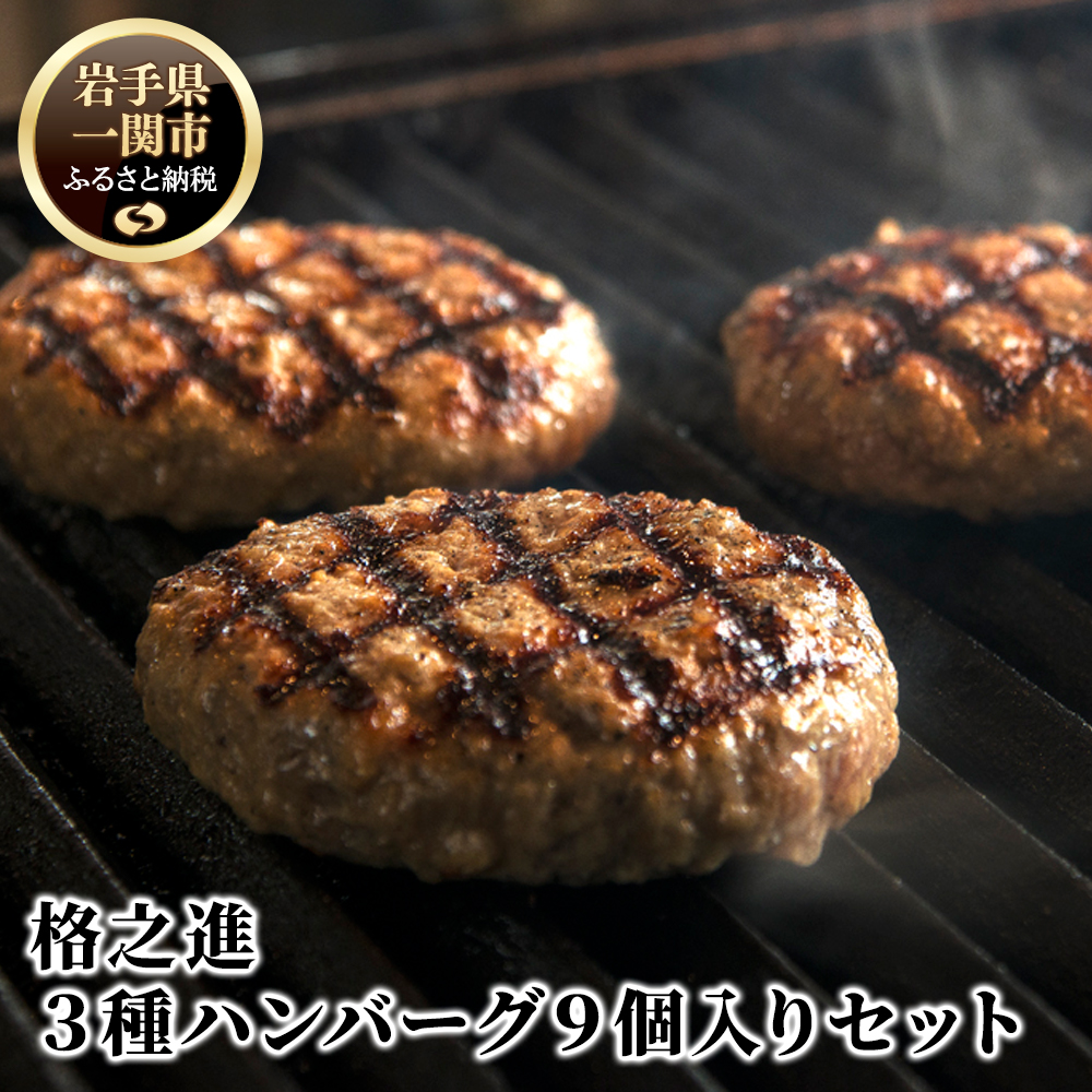 《格之進》 3種の格之進ハンバーグ 各3個 合計9個 金格ハンバーグ 120g×3個 白格ハンバーグ 120g×3個 黒格ハンバーグ 120g×3個 ハンバーグ ふるさと納税 冷凍  牛肉 豚肉 ギフト プレゼント 小分