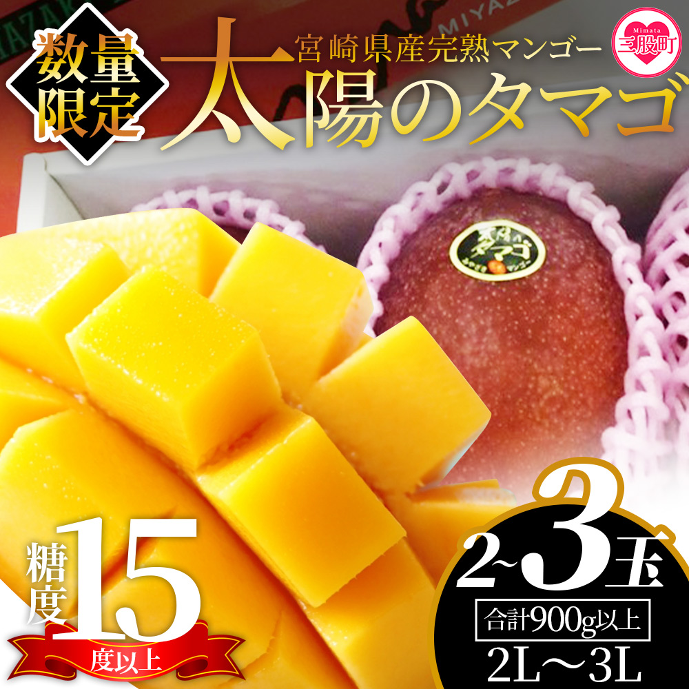 <【先行予約】【期間数量限定】2026年5月より順次発送 宮崎県産完熟マンゴー 太陽のタマゴ2L〜3L(2〜3玉入り)合計900g以上>【みまたんよかもん協同組合】【B-0606-yk-x1】宮崎県三股町48000果物