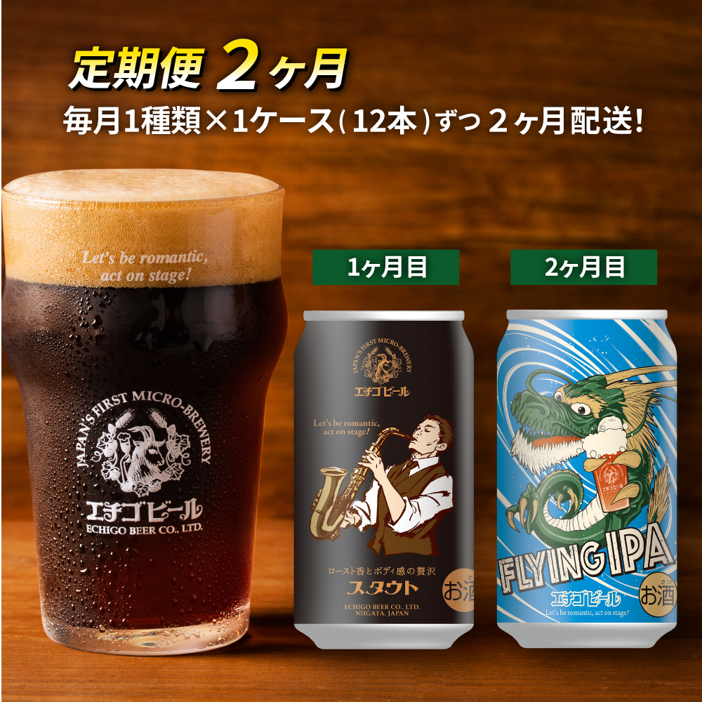 【定期便2ヶ月】エチゴビール【1ヶ月目】スタウト350ml缶×12本【2ヶ月目】FLYIG IPA350ml缶×12本 地ビール ビール 全国第一号 クラフトビール 350ml 缶 12本 お酒 酒 お取り寄せ 人気 新潟 定期便 2