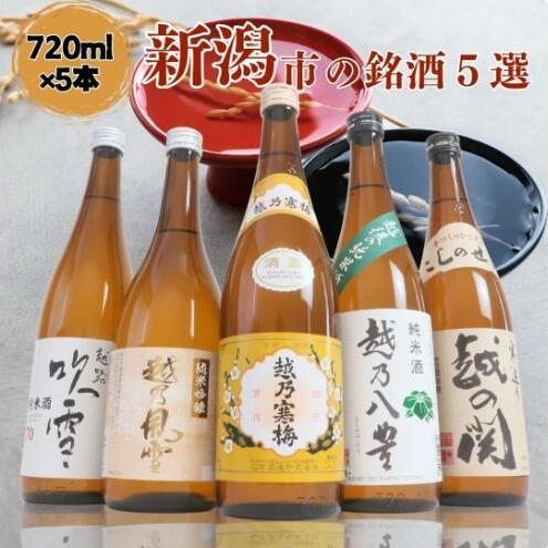 日本酒 飲み比べセット 越後銘門酒会 新潟市の銘酒 飲み比べ 720ml×5本 (越乃寒梅 越乃八豊 越の関 雪乃風雪 越路吹雪)N725A 新潟 セット 辛口 ギフト 正月 年越し新潟県新潟市21000酒・アル
