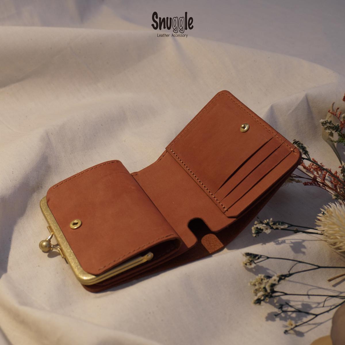 【4色展開】がま口ショートウォレット 通常タイプ 革小物 ハンドメイド 手縫い 一点物 財布 スナッグルレザー長野県小諸市50000衣類・装飾品・工芸品財布