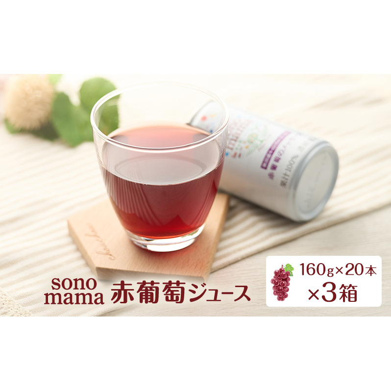 赤葡萄ジュース「sonomama」(160g×20本)×3箱 ぶどう ブドウ ジュース ぶどうジュース 飲料秋田県羽後町43000お茶・飲料果汁・野菜飲料
