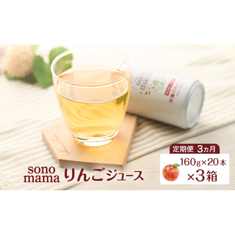 《 定期便 3ヵ月 》 りんごジュース「sonomama」(160g×20本)×3箱 りんご リンゴ ジュース リンゴジュース 飲料秋田県羽後町127000お茶・飲料果汁・野菜飲料