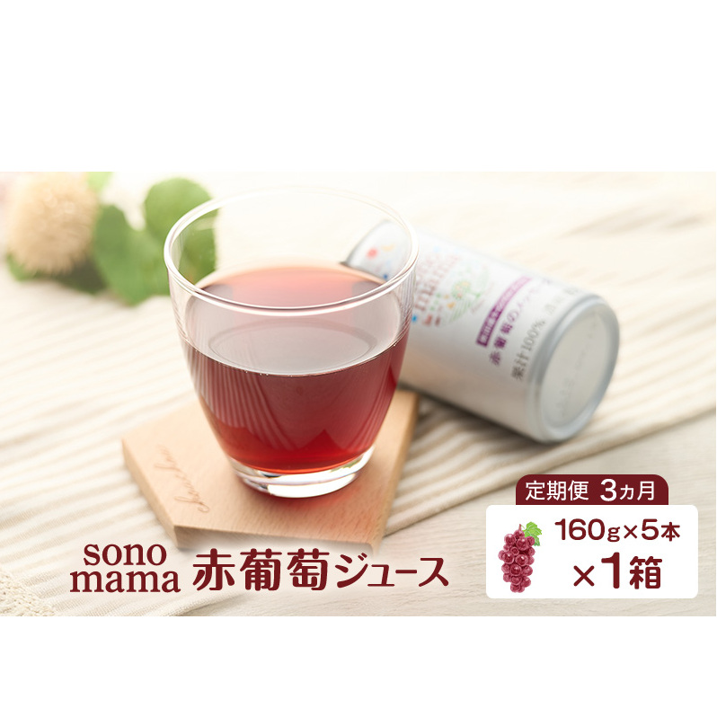 《 定期便 3ヵ月 》 赤葡萄ジュース「sonomama」(160g×5本)×1箱 ぶどう ブドウ ジュース ぶどうジュース 飲料秋田県羽後町21000お茶・飲料果汁・野菜飲料