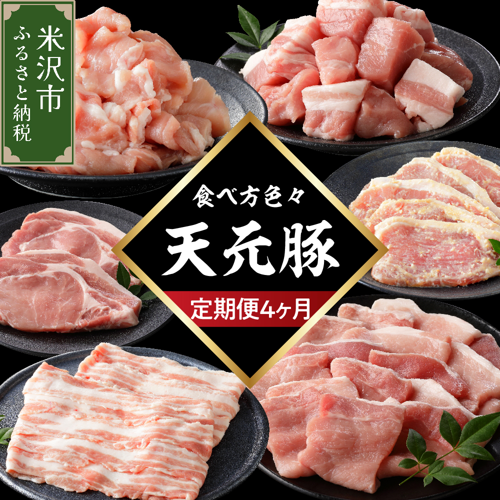 【定期便】 4ヶ月定期便 天元豚 セット 全4回 豚肉 ロース バラ 小間 モモ 挽き肉山形県米沢市58000肉