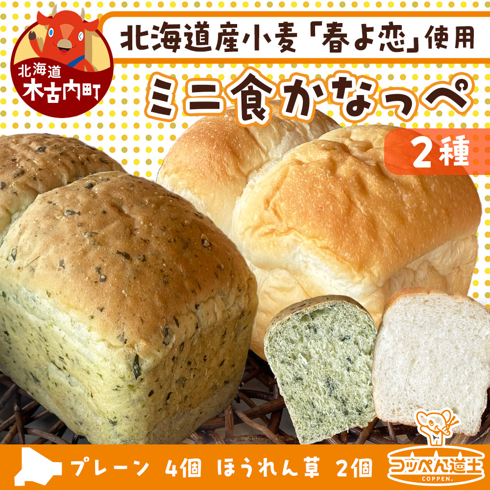 北海道 ミニ食かなっぺ 2種 セット プレーン 4個 ほうれん草 2個 北海道産 小麦 春よ恋 食パン パン トースト カナッペ 手作り 自家製 焼きたて 酵母 ベーカリー 朝食 手軽 冷凍 お取り寄せ 人