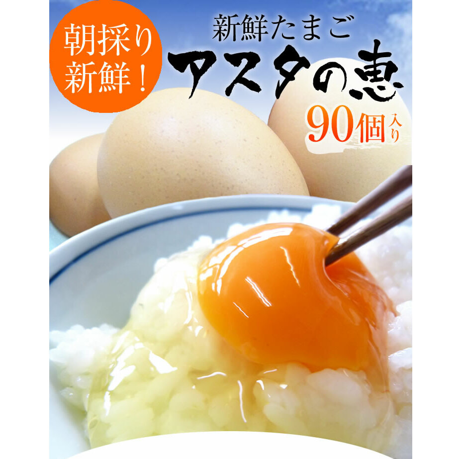 U-3 黄身がしっかり濃厚な卵【アスタの恵み】90個茨城県行方市14000卵・乳製品卵(鶏、烏骨鶏等)