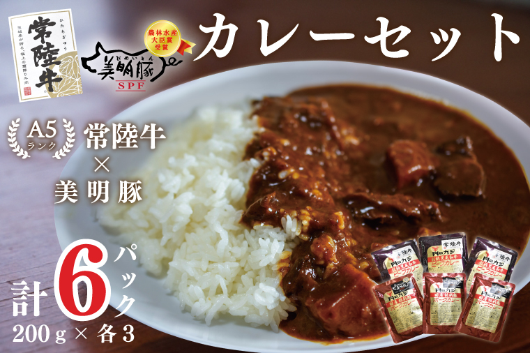 DT-49【常陸牛A5ランク】カレー3袋+【美明豚】カレー3袋茨城県行方市11000鍋セット・総菜・加工食品カレー・シチュー