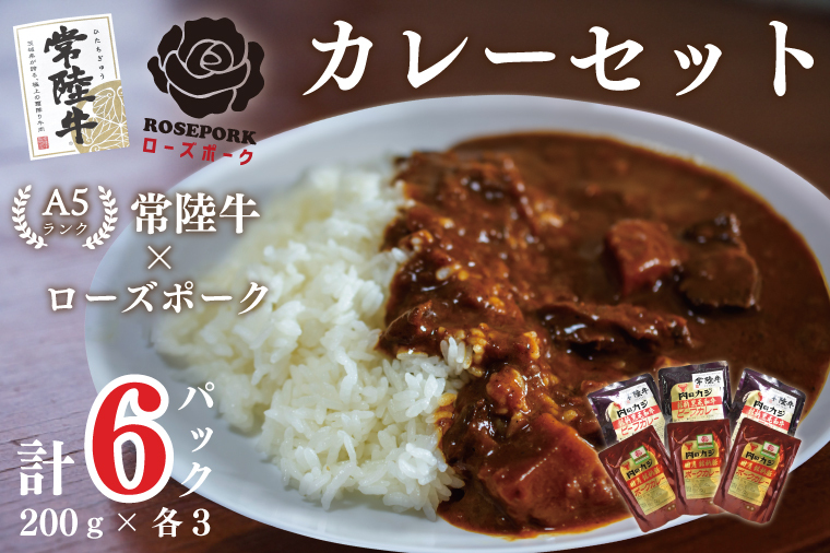 DT-50【常陸牛A5ランク】カレー3袋+【ローズポーク】カレー3袋茨城県行方市11000鍋セット・総菜・加工食品カレー・シチュー