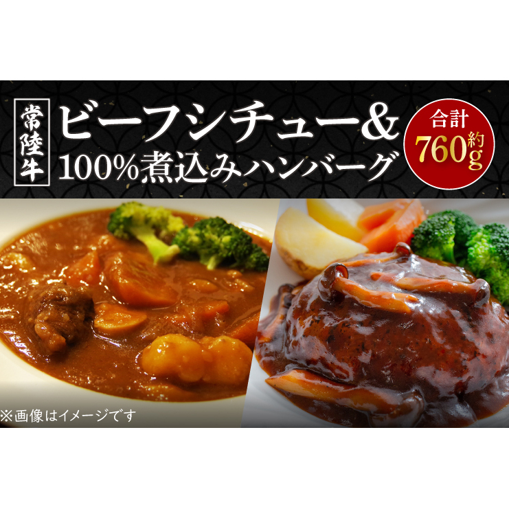CU-212-1 常陸牛ビーフシチュー(約180g×2)&常陸牛100%煮込みハンバーグ(約200g×2)セット茨城県行方市11000鍋セット・総菜・加工食品カレー・シチュー