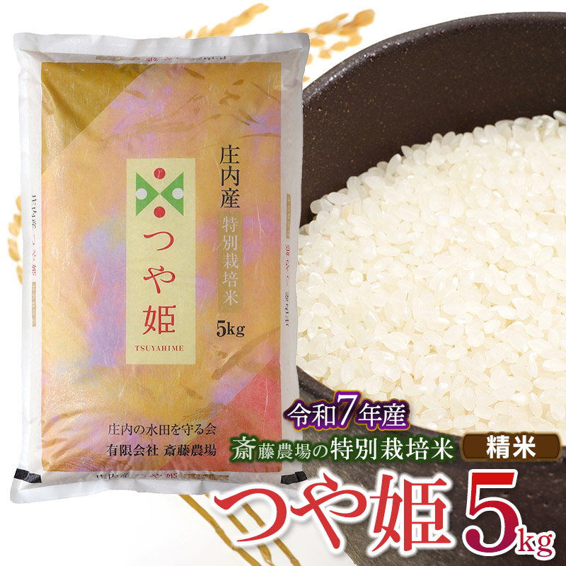 【令和7年産】【新米】 斎藤農場の特別栽培米 つや姫 5kg(5kg×1袋) 山形県鶴岡市 K-756山形県鶴岡市20000米・パン白米