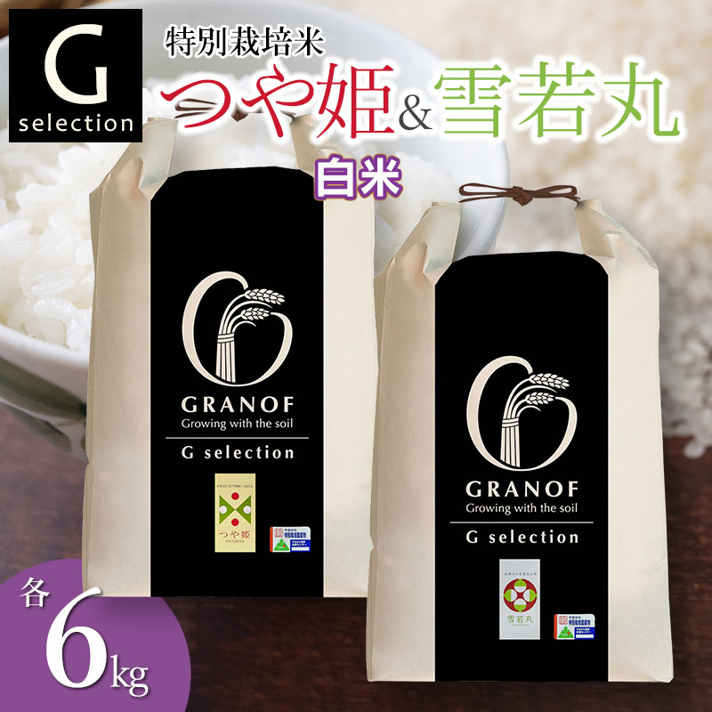 【令和7年産先行予約】 特別栽培米 Gセレクション つや姫・雪若丸 白米 各6kg×1袋 (合計12kg) 食べ比べセット 山形県鶴岡市産 株式会社グラノフ山形県鶴岡市26500米・パン白米