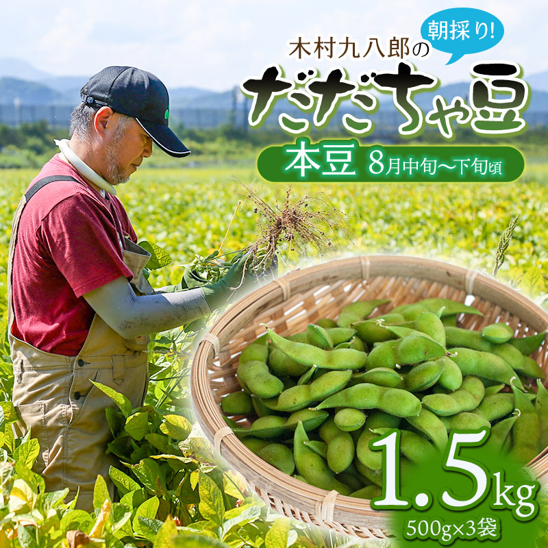 【令和8年産先行予約 】木村九八郎の朝採り!新鮮!だだちゃ豆「本豆」1.5kg(500g×3袋) 山形県鶴岡市産 K-829山形県鶴岡市12000野菜・きのこ豆類