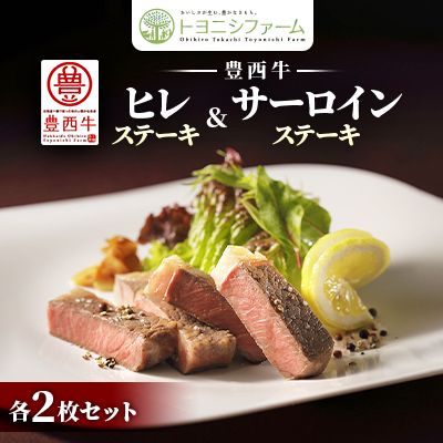 豊西牛 ヒレ & サーロイン ステーキ 食べ比べ セット 各2枚 約670g トヨニシソース付【配送不可地域:離島】【1232258】北海道帯広市34000肉牛肉