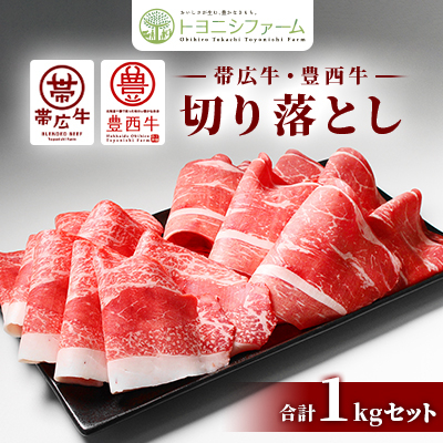 帯広牛 豊西牛 切り落とし 食べ比べ セット 計1kg (帯広牛2袋、豊西牛3袋)【配送不可地域:離島】【1309249】北海道帯広市14000肉牛肉