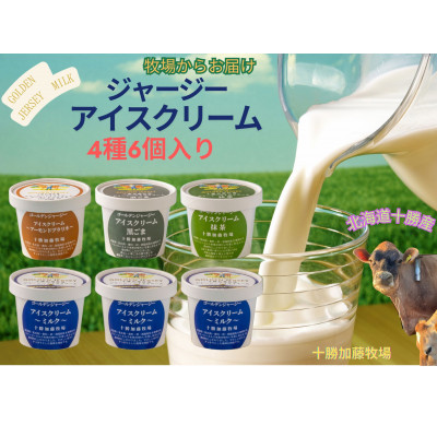 ゴールデンジャージーアイスクリーム6個セット(ミルク3個、アーモンドプラリネ・黒ごま・抹茶 各1個)【配送不可地域:離島】【1516654】北海道帯広市10000菓子・スイーツアイス・ジェラート