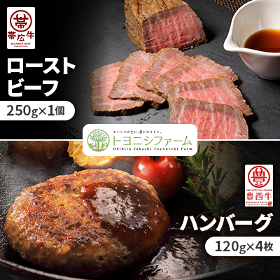 帯広牛ローストビーフ&豊西牛ハンバーグギフト【配送不可地域:離島】【1597395】北海道帯広市22000肉加工肉(ハム・ソーセージ等)