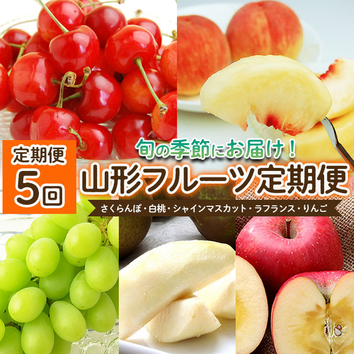 【定期便5回】山形のフルーツ定期便(さくらんぼ・白桃・シャインマスカット・ラフランス・りんご) 【令和7年産先行予約】FU22-975山形県山形市60000果物・フルーツさくらんぼ