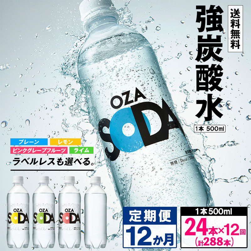 【定期便12回】OZA SODA 強炭酸水 500ml×24本×12か月 計288本 FZ24-273山形県山形市80000お茶・飲料水・ミネラルウォーター