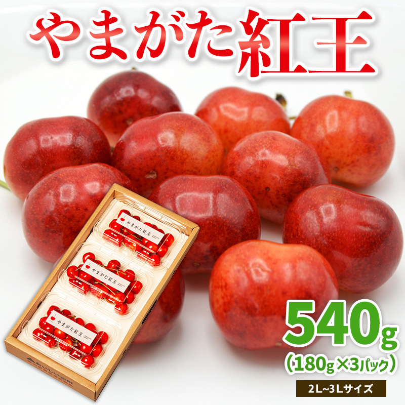 やまがた紅王 約540g 2〜3Lサイズ (180g×3パック) 【令和8年産先行予約】FS25-020山形県山形市15000果物・フルーツさくらんぼ