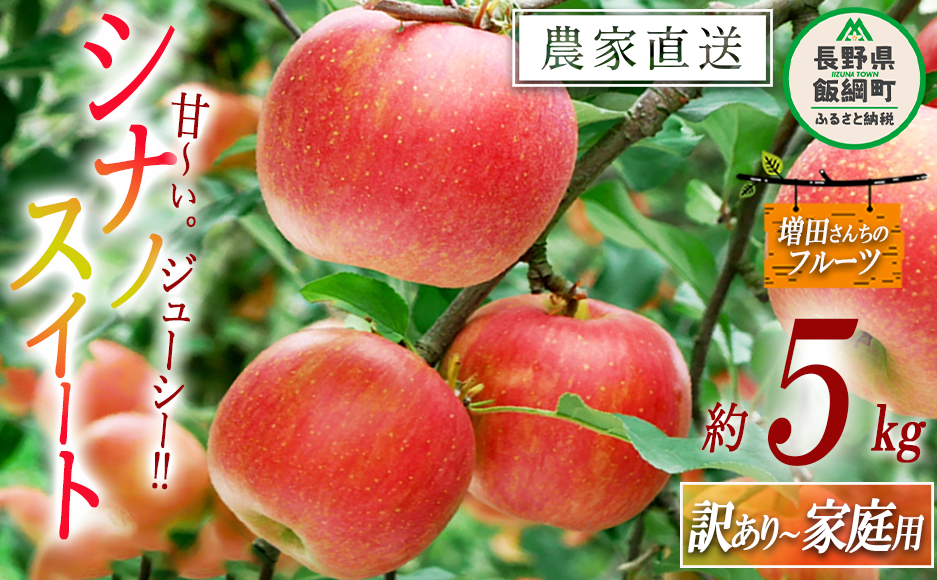 りんご シナノスイート 家庭用 〜 訳あり 5kg 増田ファーム 沖縄県への配送不可 2025年10月上旬頃から2025年11月上旬頃まで順次発送予定 令和7年度収穫分 信州 果物 フルーツ リンゴ 林檎 長野