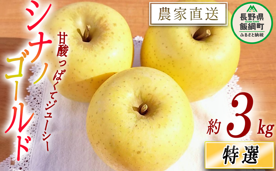 りんご シナノゴールド 特選 3kg やまじゅうファーム 沖縄県への配送不可 2025年11月上旬頃から2025年11月中旬頃まで順次発送予定 令和7年度収穫分 信州の環境にやさしい農産物 減農薬栽培 長