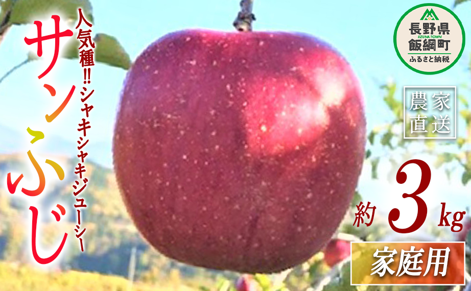 りんご サンふじ 家庭用 3kg ファームトヤ 沖縄県への配送不可 2025年11月中旬頃から2025年12月下旬頃まで順次発送予定 令和7年度収穫分 信州 果物 フルーツ リンゴ 林檎 ふじ 長野 予約 農家直