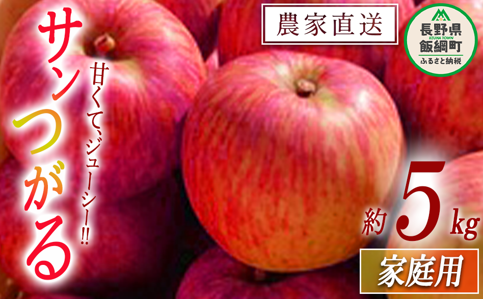 りんご サンつがる 家庭用 5kg ファームたんぽぽ 沖縄県への配送不可 2025年9月上旬頃から2025年9月中旬頃まで順次発送予定 令和7年度収穫分 信州 果物 フルーツ リンゴ 林檎 長野 予約 農家直