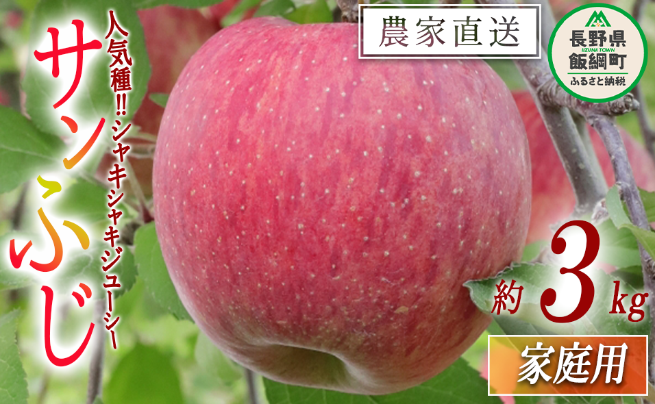 りんご 食べきりサンふじ 家庭用 3kg 大友農場 エコファーマー認定 沖縄県への配送不可 2025年12月中旬頃から2026年1月下旬頃まで順次発送予定 令和7年度収穫分 信州 果物 フルーツ リンゴ 林