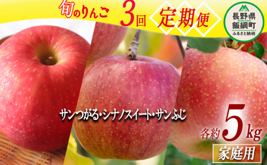 旬のりんご 【 定期便 】 家庭用 5kg × 3回 マルハ農園 沖縄県への配送不可 2025年9月上旬から2025年12月下旬まで順次発送予定 令和7年度収穫分 エコファーマー認定 信州 果物 フルーツ リンゴ