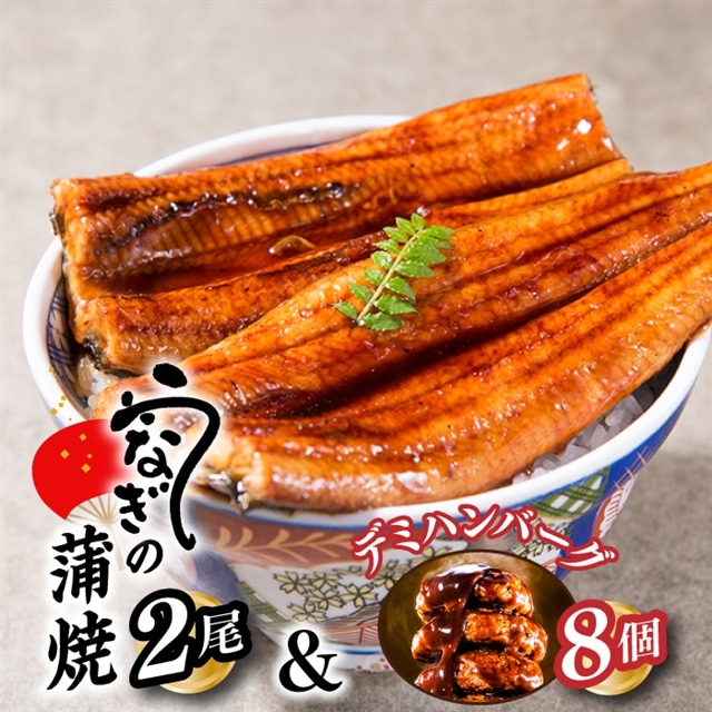 A1435.うなぎの蒲焼2尾&大人気のデミハンバーグ8個【新宮町ゴールデンセット】福岡県新宮町10000肉