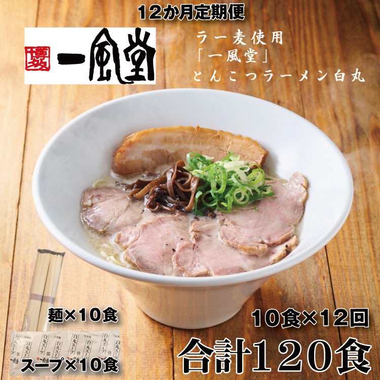 JDD001.【全12回定期便】一風堂白丸ラー麦麺セット・10食【豚骨ラーメン】福岡県新宮町144000麺ラーメン