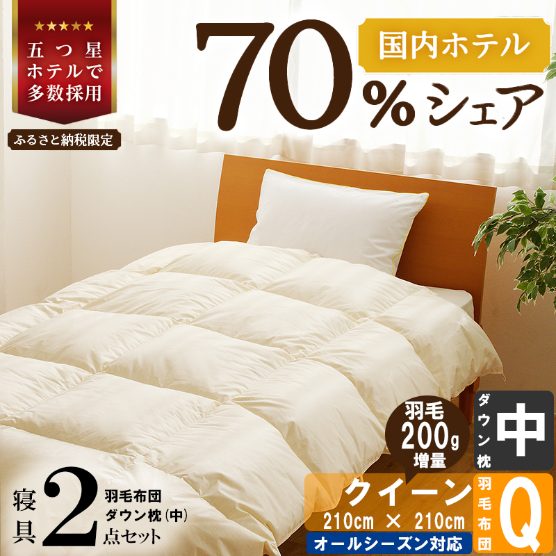 【国内ホテル・旅館70%シェア】寝具2点セット(クイーン) 国内生産 羽毛布団 掛け布団 ふとん まくら北海道滝川市88000雑貨・日用品寝具・タオル
