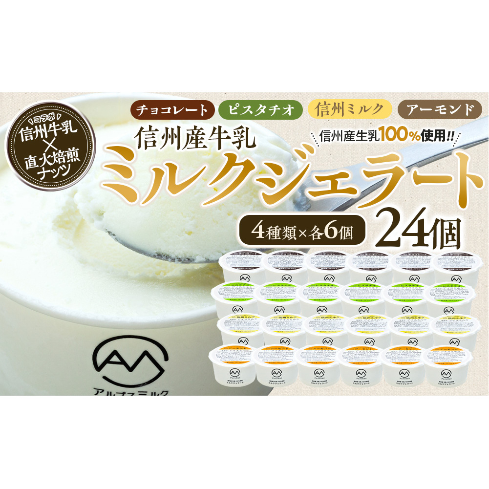 ジェラート ミルクジェラート セット 詰め合わせ 24個 4種 各6個 信州産牛乳 信州 アイス スイーツ ひんやりスイーツ おやつ デザート 食後 ピスタチオ アーモンド チョコレート 箕輪町長野