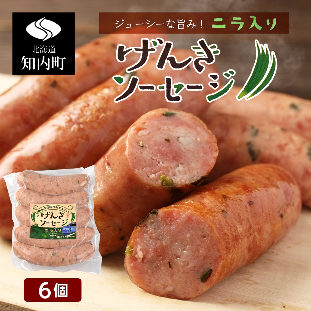 ジューシーな旨み!にら入りげんきソーセージ6個セット<スリーエス>北海道知内町24000肉加工肉(ハム・ソーセージ等)