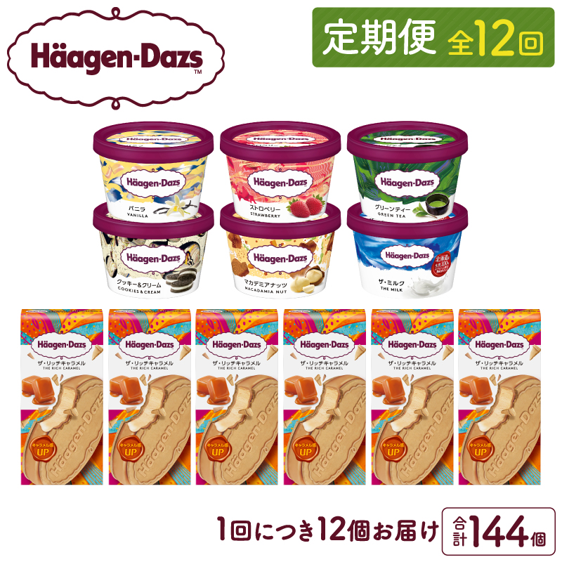 <全12回定期便・連続>ハーゲンダッツ『ミニカップ&クリスピーサンドセット(合計144個)』アイスクリーム アイス スイーツ デザート_H0026-043北海道浜中町240000菓子・スイーツアイス・ジェ